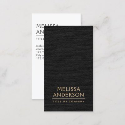 Black faux linen modern minimalist business cards