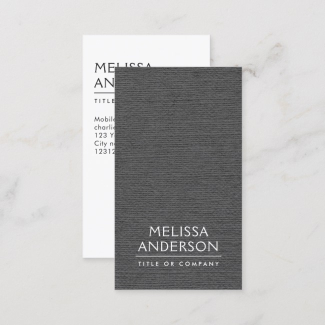 Dark gray linen modern minimalist vertical business cards