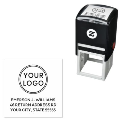 Return address rubber stamp with customizable logo or graphic