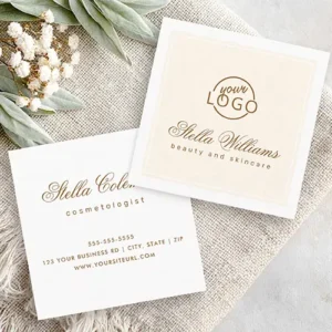 Sophisticated cosmetologist and salon business cards. A minimalist layout with clean white or cream background, elegant script name, and comprehensive contact info. Ideal for freelancers, salon owners, and beauty professionals.