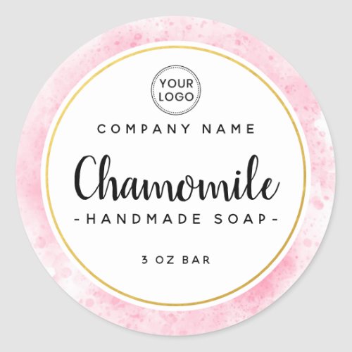 Pink watercolor and gold look border product label with cute whimsical script product name