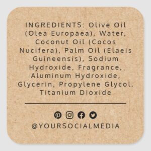 Kraft paper look ingredient list product label with social media icons