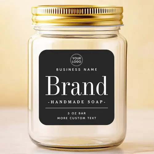 Modern black and white product label sticker with bold serif typography. Minimalist design for handmade soaps, candles, and small business branding.