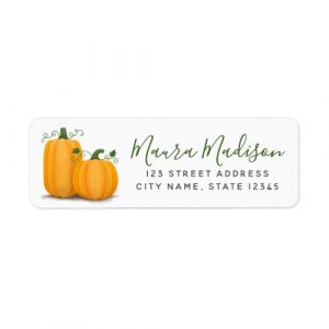Autumn harvest Thanksgiving return address labels with pumpkin illustration