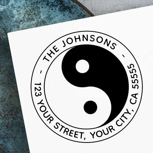 Yin yang symbol modern return address self-inking stamp
