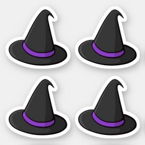 Set of four Halloween witch hat stickers