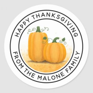 Happy Thanksgiving stickers with pumpkin illustration and custom name