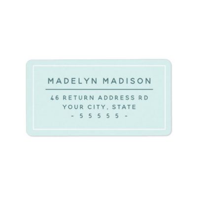 Modern return address labels. Minimal, pale aqua blue design with white border