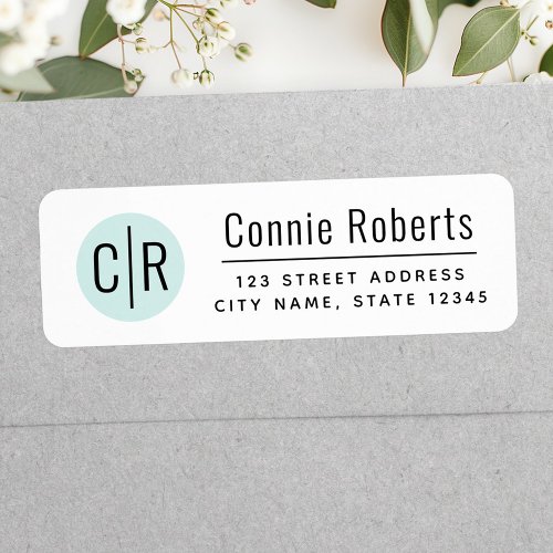 Modern monogram light aqua blue return address label