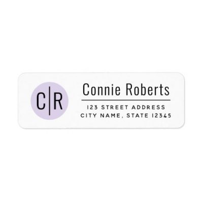 Return address labels with your monogram initials on light purple circle
