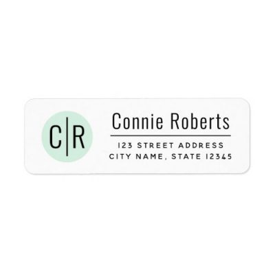 Modern, white return address labels with your monogram initials on a mint green circle