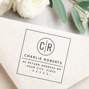 Monogram initials modern minimal return address rubber stamp