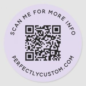 QR code and custom text light purple round sticker
