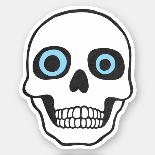 White skull with googly, blue eyes vinyl decal