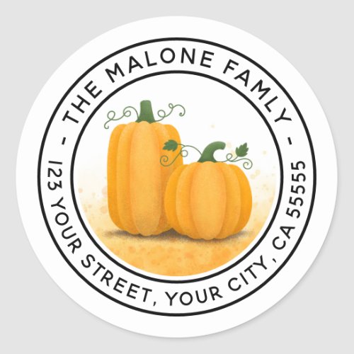 Modern Thanksgiving return address labels with fall harvest pumpkin illustration