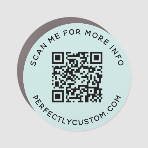 Light aqua blue vehicle magnet sign with custom QR code and editable text scan me for more information
