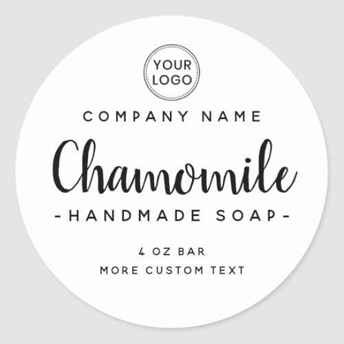White product label with cute script and custom logo