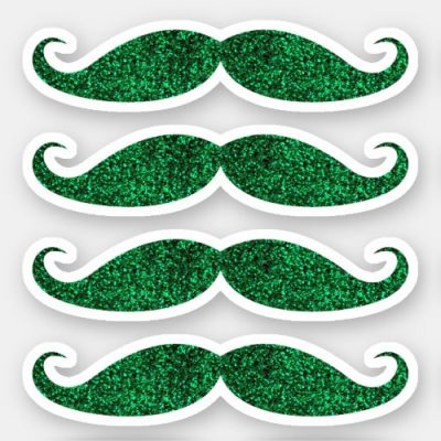 Green glitter mustache St Patrick's day stickers