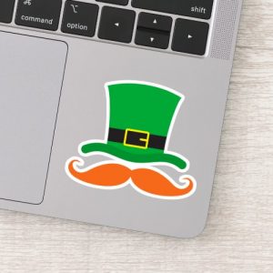 Green hat and ginger leprechaun mustache St Patrick's day sticker