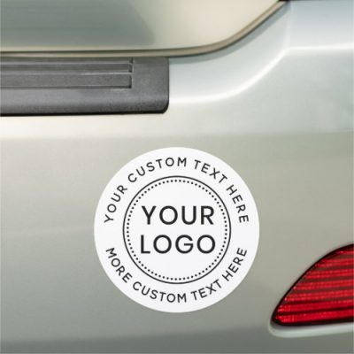 Custom logo and circular text white or any color round car magnet