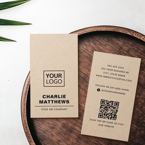 Add logo social media QR Kraft paper business card