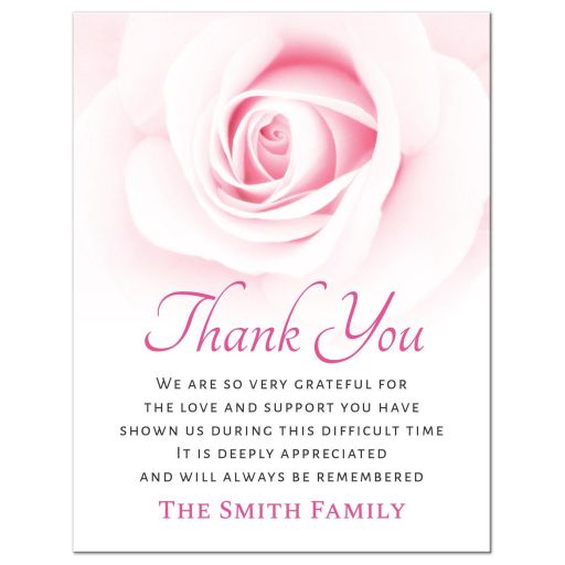 Elegant bereavement sympathy thank you cards with beautiful pink rose