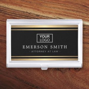 Logo stylish faux golden gradient borders black business card case