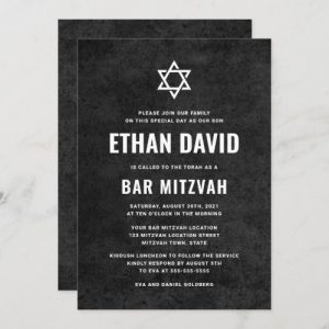 Contemporary dark gray textured Bar Mitzvah invitations