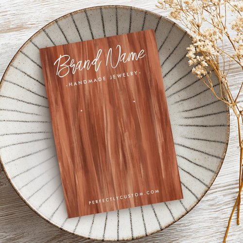 Personalized jewelry earring card with artistic painted brushstrokes design in earthy tones, designed for handmade jewelry presentation, with customizable branding