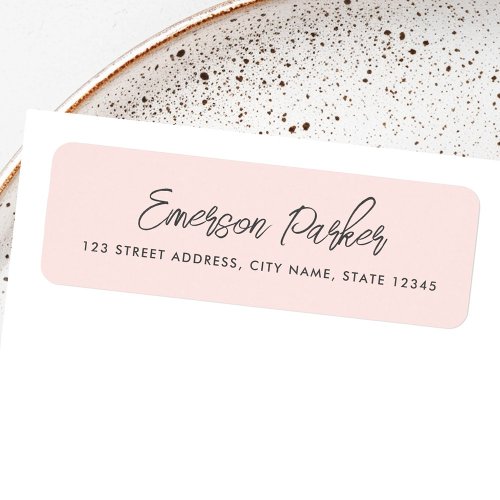 Trendy script light blush pink return address label