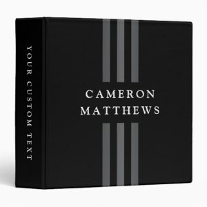 Dark stripes custom name modern black 3 ring binder