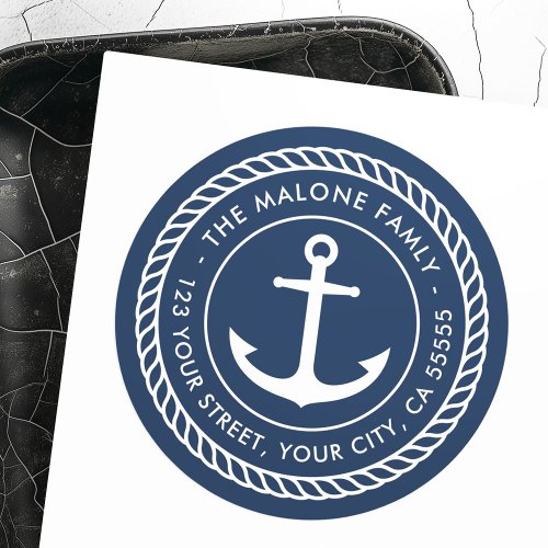 Anchor and rope border nautical return address classic round sticker