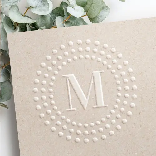 Elegant monogram initial radial sunburst dot retro embosser