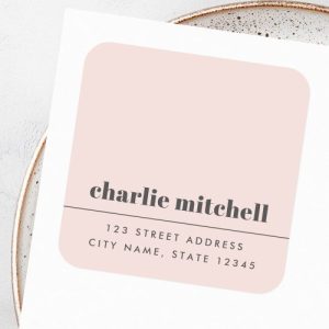 Light blush pink modern minimalist return address square sticker