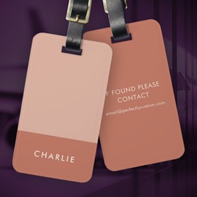 Modern minimal terracotta shades luggage tag with custom name