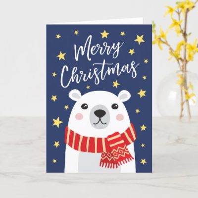 Polar bear wearing scarf cute Merry Christmas card