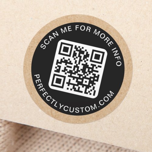 Black QR code stickers with custom text and Kraft paper look border