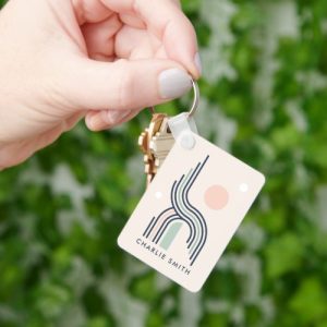 Retro abstract geometric art lines arches circles keychain