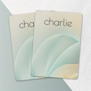 Soft light aqua blue and light yellow swirls playing cards with your name