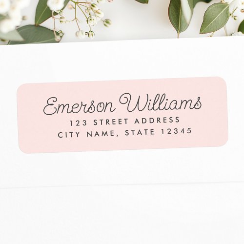 Trendy script light blush pink return address label