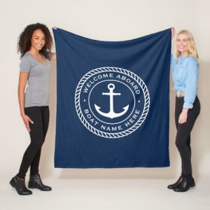 Fleece blanket with custom boat name, anchor and rope border