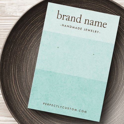 Custom turquoise earring display cards with ombre texture, featuring editable brand name and contact details. Perfect jewelry packaging for handmade earrings, small businesses, and craft fair displays.