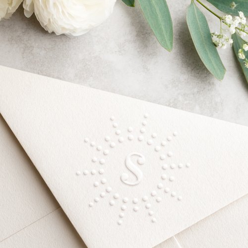 Elegant monogram initial radial sunburst dot sun embosser
