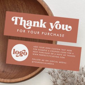 Retro boho terracotta brown and white thank you insert card with logo