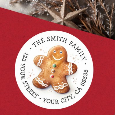Cute gingerbread man illustration return address labels