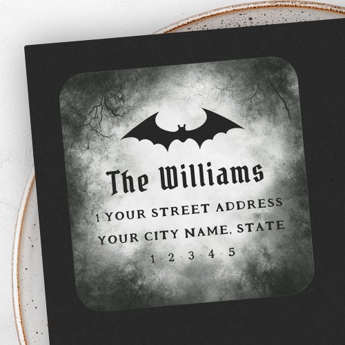 Bat Halloween black grunge return address Square Sticker