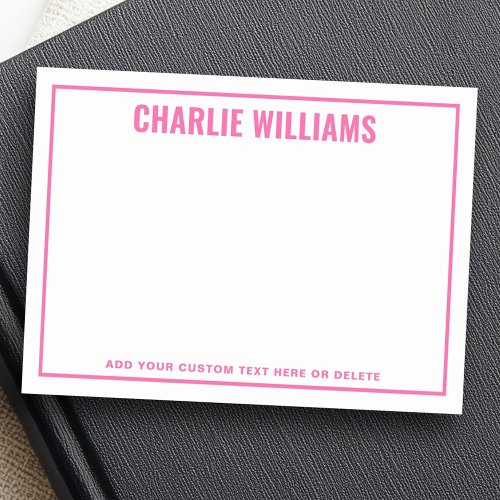 Modern bright pink name border post-it notes