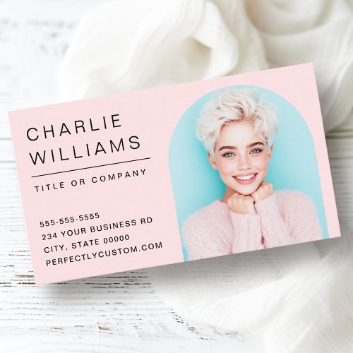 Modern minimalist light pink arch photo frame business cards