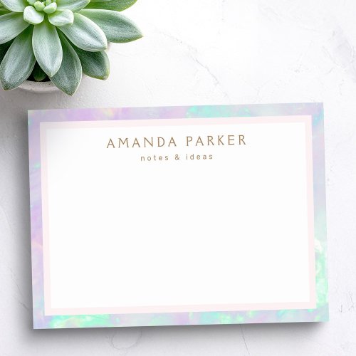 Trendy chic post-it notes with pink and opal colored border and personalized name