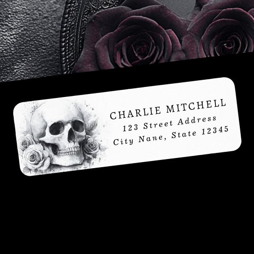 Skull with roses Halloween return address label